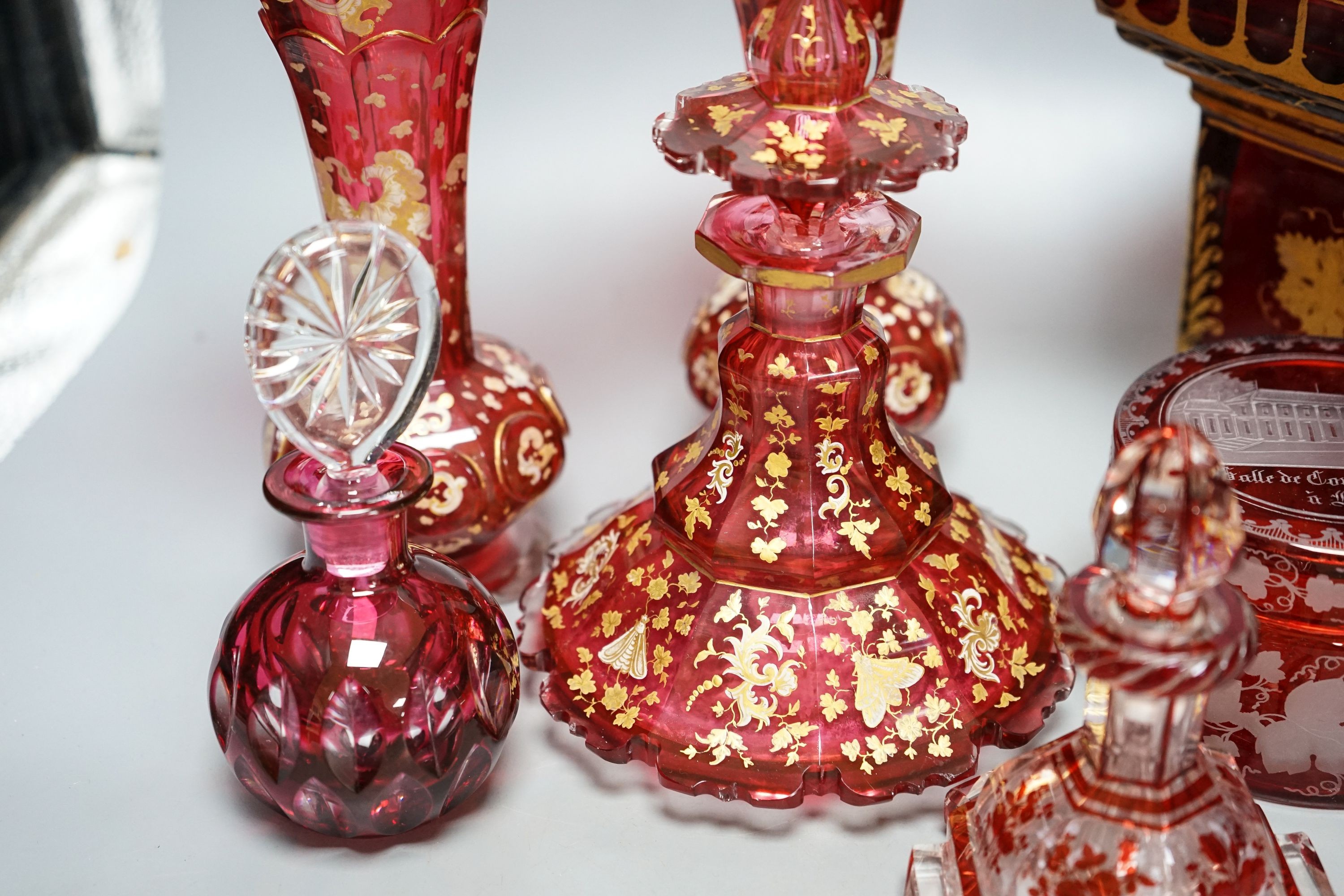 A group of 19th century Bohemian gilt-decorated ruby glassware etc.